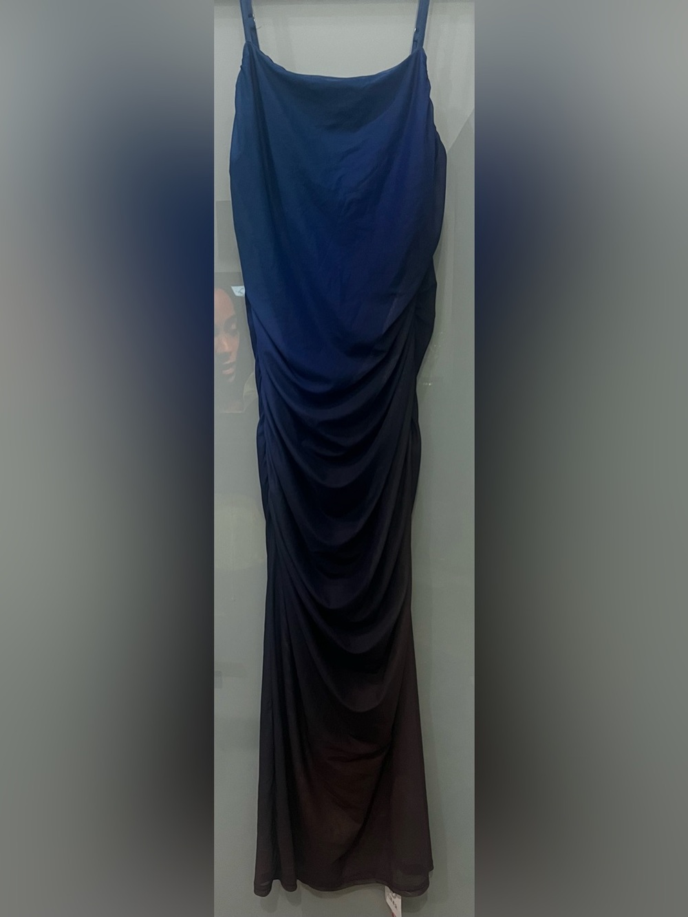 BRAND NEW CIDER Navy Blue Onbre Draped/Ruched Slip Maxi Dress Size XL